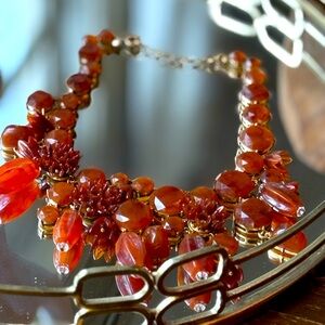 J Crew exquisite gem stone necklace, gold plated chain with round claw closure